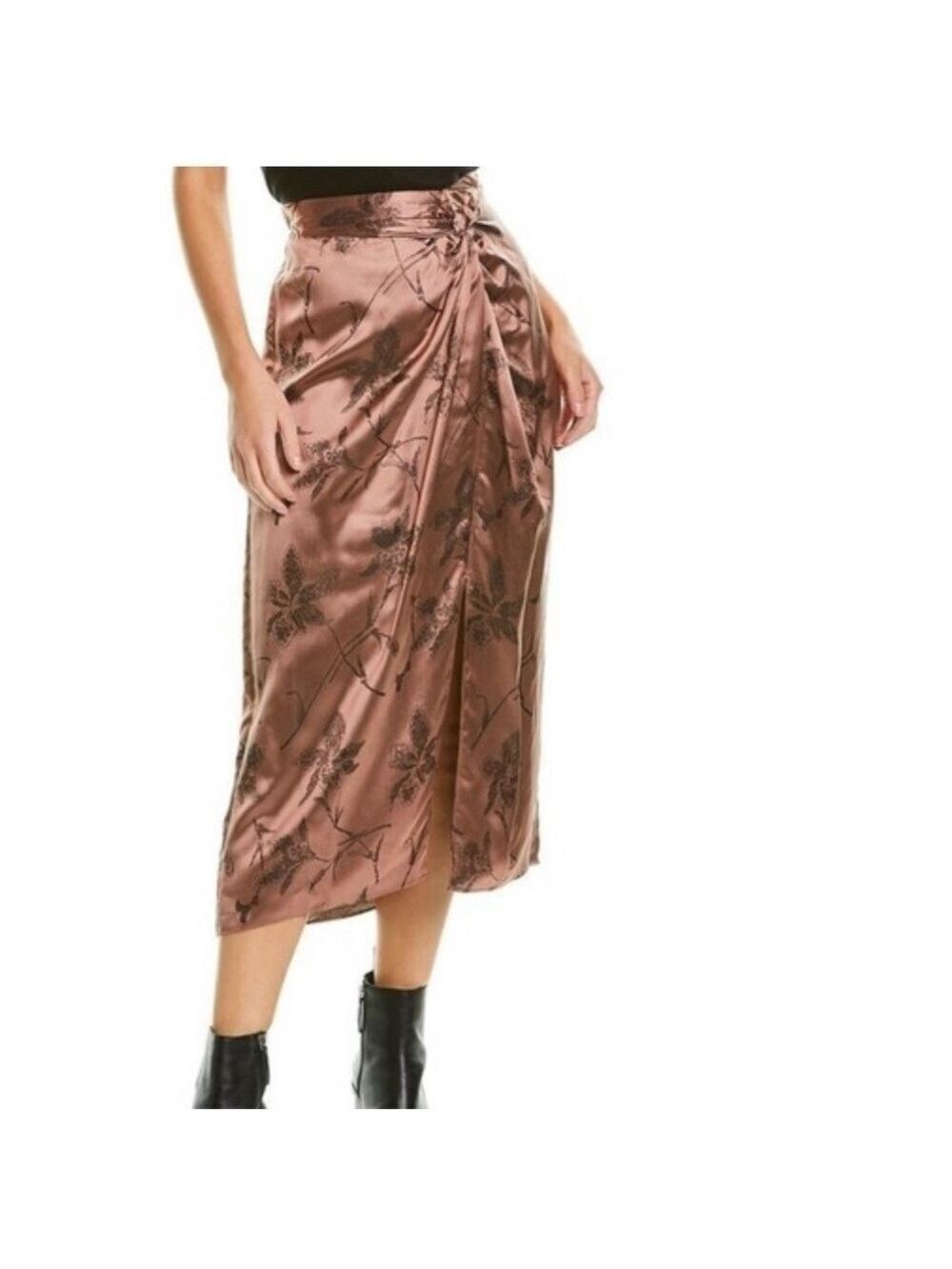 Vince IRIS Satin Mauve Orchid Twist Front Midi Skirt Size 0